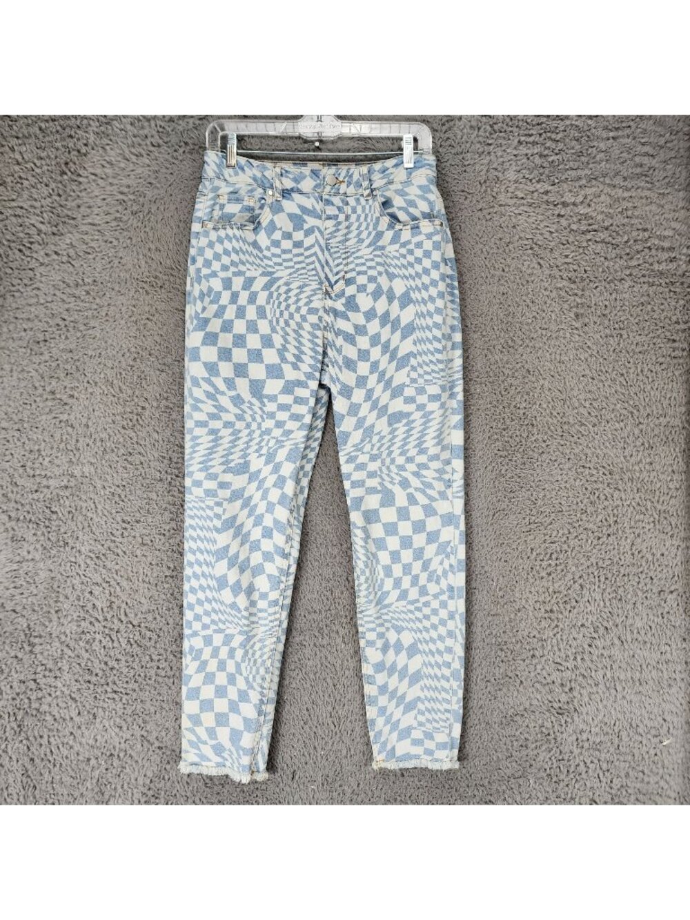 Tinseltown Jeans Womens 9 Blue Checkered Stretch Denim Tapered Skinny